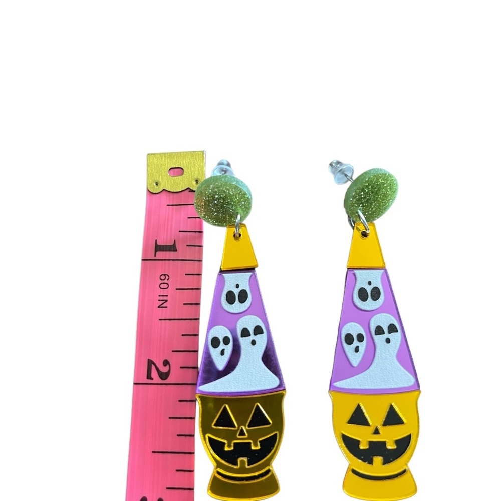 Halloween Ghost Jack-O-Lantern Lava Lamp Earrings NWT - Picture 5 of 6